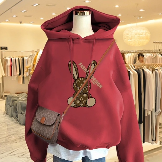 Áo Hoodie Nữ HappyFamily Màu Xanh Rêu Xu Hướng Giới Trẻ Fashion Design Rabbit Chất Nỉ Da Cá 100 Cao Cấp