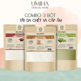 Combo 3 Bột Trà Xanh, Cám Gạo, Đậu Đỏ Nguyên Chất Umiha Organic(40GX3) Tẩy Tế Bào Chết Và Cấp Ẩm Cho Da