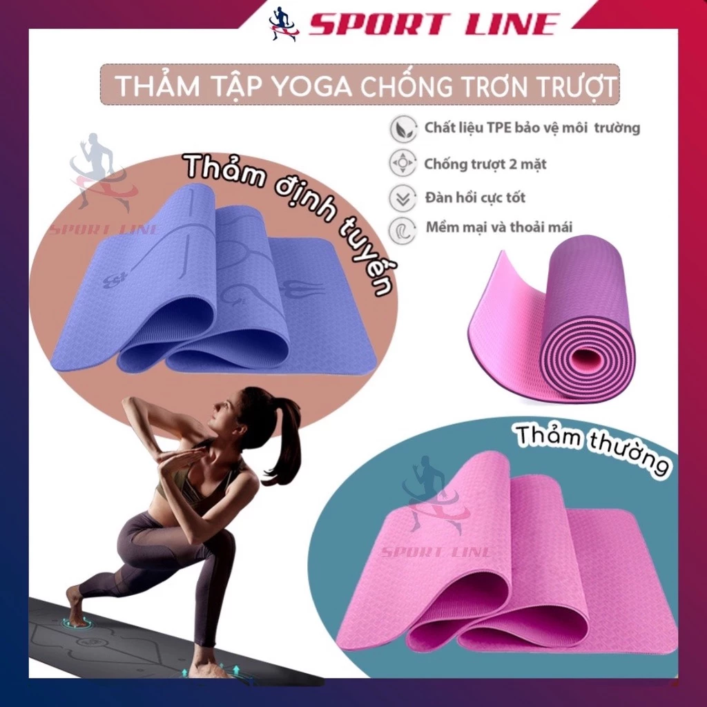 Thảm Tập Yoga Gym Định Tuyến TPE 2 lớp 8mm Cao Cấp Chống Trượt Tập Thể Dục Tại Nhà