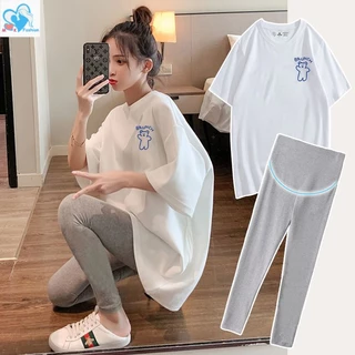 Mom&Kids Ready Stock Đầm Thun 100% Cotton Dáng Rộng Thời Trang Mùa Hè Cho Mẹ Bầu