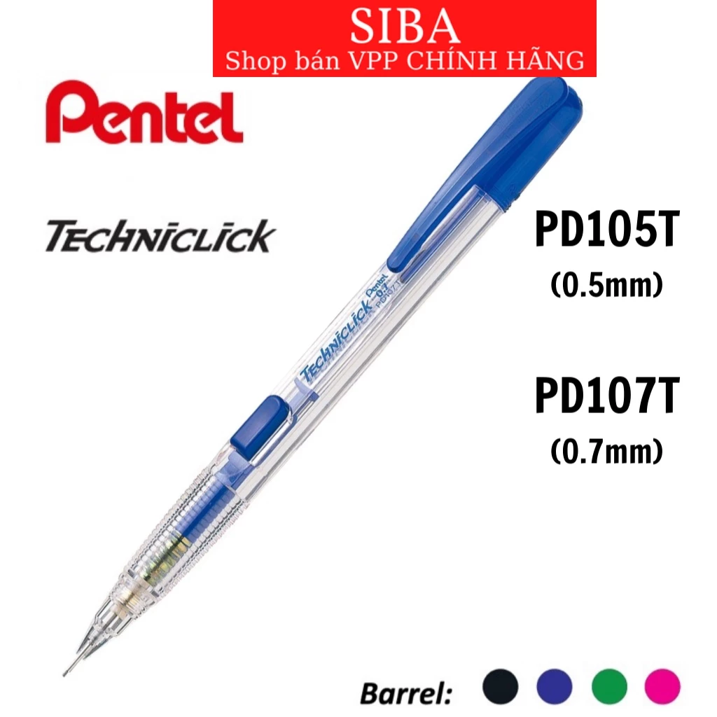 Bút chì kim Pentel TECHNICLICK, viết chì bấm giữa thân ngòi 0.5mm/ 0.7mm các màu vỏ
