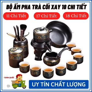 Bộ ấm chén trà đạo - Bộ ấm chén pha trà cối xay gốm sứ cao cấp, kèm hộp sang trọng ( bộ 18, 17, 11 chi tiết)