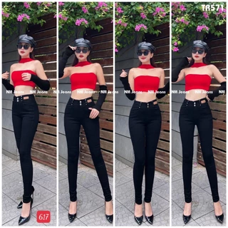 Quần Jean Nữ đẹp 💖FREESHIP💖 Quần bò nữ skinny đen mẫu mới 2021 lưng cao phối rách form chuẩn dáng Lady Fashion - QJN515