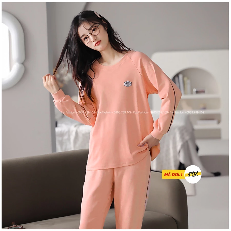 Đồ bộ Nữ dài tay thu đông Fox Đồ bộ nữ chất nỉ cotton co giãn 4 chiều, chống xù dáng thể thao
