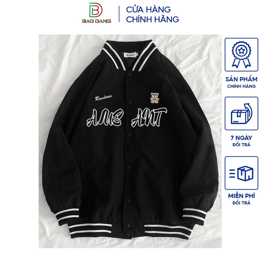 Áo khoác gió học sinh kiểu bomber from rộng unisex họa tiết chú gấu phong cách cool ngầu mới 2026 Bảo Đăng