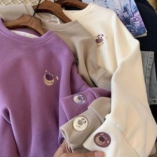 Áo Sweater Cổ Tròn Dày Dặn Thêu Họa Tiết Gấu Và Dâu Tây Phong Cách Hàn Quốc Thời Trang Thu Đông Mới