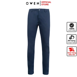 Quần dài kaki nam Owen QKSL221559 khaki công sở cao cấp màu navy trơn dáng slim fit ôm nhẹ vải thô cotton mềm mát