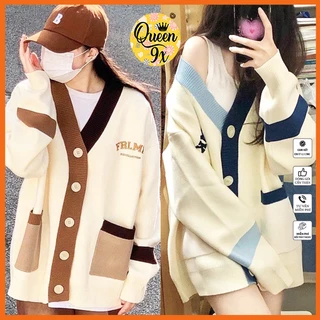 Áo Khoác Cardigan Viền Xanh Nâu FRMLK Form Rộng Basic