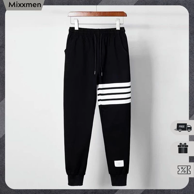 Quần Dài Nam Nữ Unisex 4 Kẻ Ngang Bo Gấu Cạp Chun Phối Dây Rút Thời Trang MixxMen QUAN NAM 102