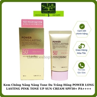 Kem chống nắng nâng tông The Face Shop trang điểm dưỡng da Power Long Lasting Pink Tone Up Sun Cream SPF50+PA+++ 50ml