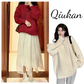 Áo len dài tay dáng thụng cổ tròn phong cách Hàn Quốc, Áo len nữ vặn thừng chất len dệt cao cấp QK_003