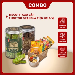 Combo Biscotti Cao Cấp 250gr Gạch Đỏ Siêu Healthy Và 1 Hộp 10 Túi Granola Tiện Lợi Ngũ Cốc Siêu Hạt Dành Cho Ăn Kiêng