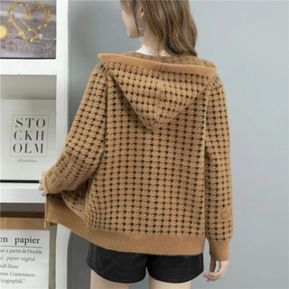 Áo Khoác Cardigan Dệt Kim Dáng Rộng Có Nón Phối Khóa Kéo Thời Trang Thu Đông Hàng Mới Dành Cho Bạn Nữ