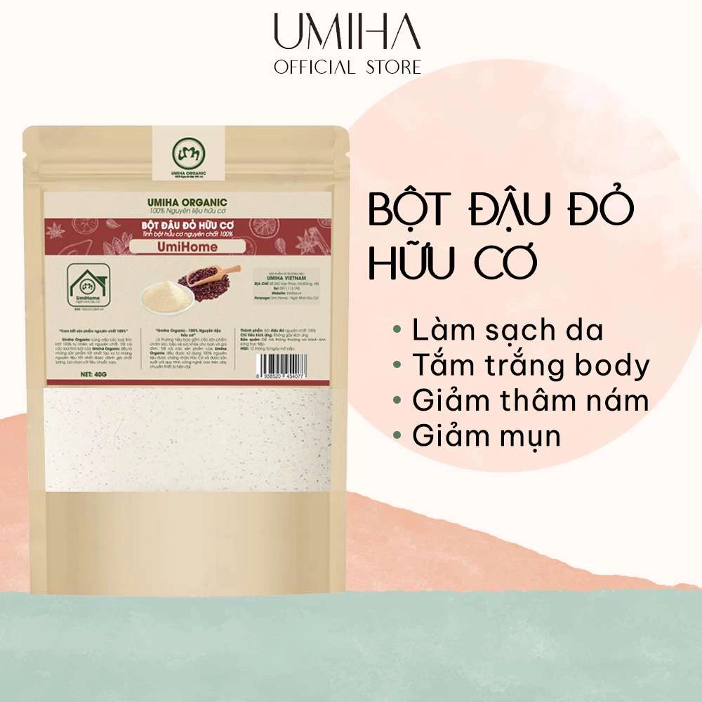 Bột Đậu Đỏ tẩy da chết UMIHA 40G - Tắm trắng, đắp mặt nạ dưỡng da, tẩy da chết mờ thâm với Bột đậu đỏ hữu cơ