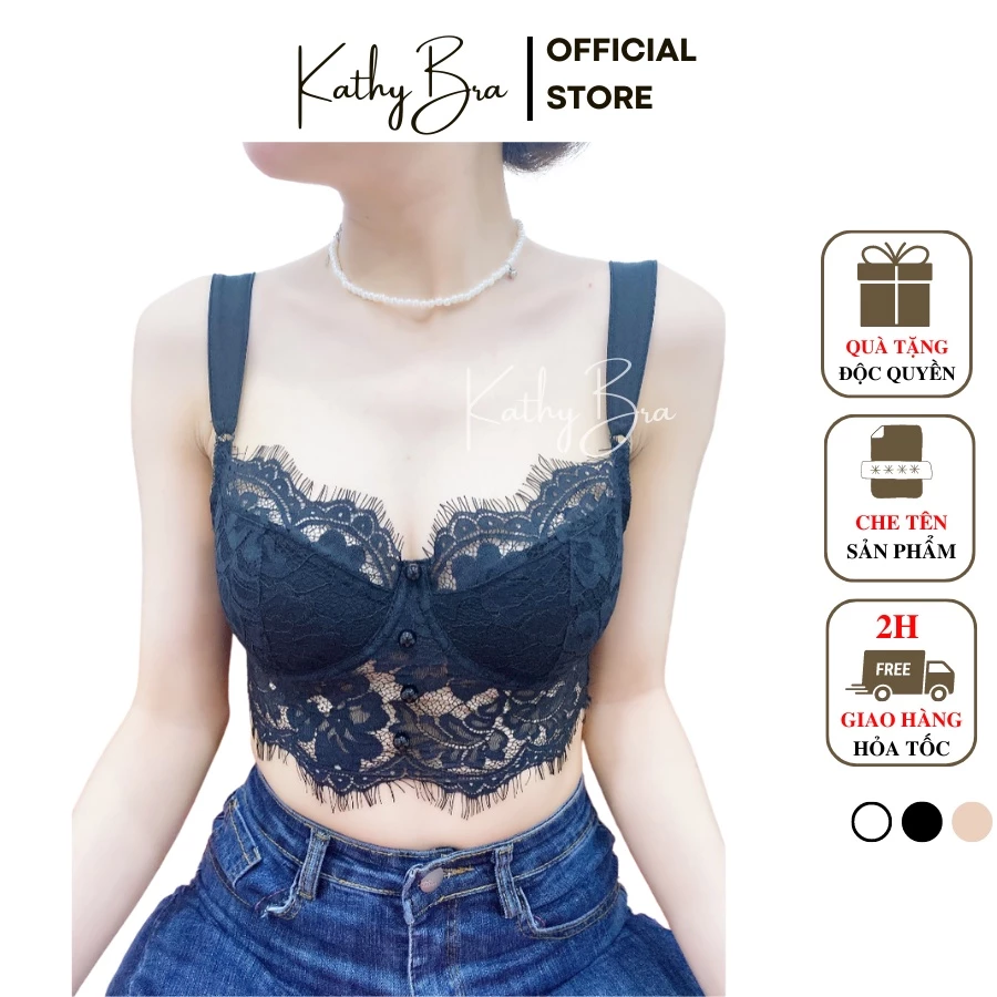 B07 Áo Bra Ren Bralette KATHY BRA Đính Cườm Dây Quai Lụa Ren Mềm Mịn Có Gọng Nâng Ngực Tặng Kèm Mút Rời