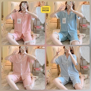 Shop Bầu Mẹ Mon - Đồ Bộ Bầu Đồ Bộ Mặc Nhà Sau Sinh Tay Ngắn Quần Lửng Cho Con Bú Mẫu Cotton Viền Bèo Có Bigsize