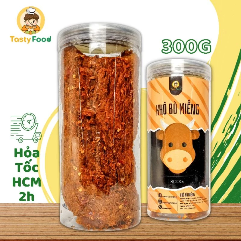 Khô Bò Miếng Mềm Tasty Food Hũ 300G | Bò thật loại 1, ăn vặt ngon