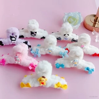 SANRIO Kẹp Tóc Đính Lông Nhung Hình Cinnamoroll Kuromi Melody Kích Thước Lớn Thời Trang Cho Nữ Mới