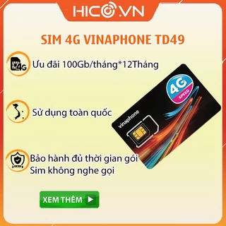 Sim Data 4G Vinaphone Gói TD49 Ưu Đãi 100Gb Tốc Độ Cao/Tháng - Sử Dụng Trên Toàn Quốc Dùng Trọn Gói 12 Tháng