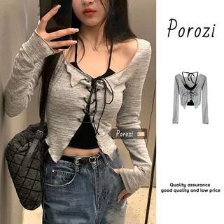 Porozi Áo khoác cardigan dệt kim tay dài chống nắng phong cách Hàn Quốc thời trang cho nữ