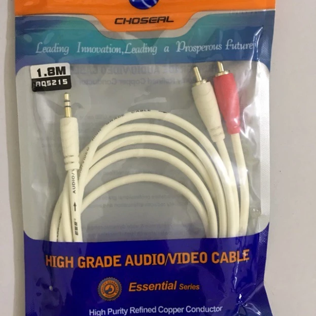 Dây Loa Cao cấp chính hãng Choseal 1 đầu 3.5mm ra 2 AV dài 5m , 3m , 1.8m