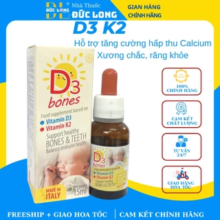 D3 Bones nhập khẩu từ Ý, Bổ sung Vitamin D3, Vitamin K2 hỗ trợ tăng cường hấp thu canxi giúp xương răng chắc khỏe