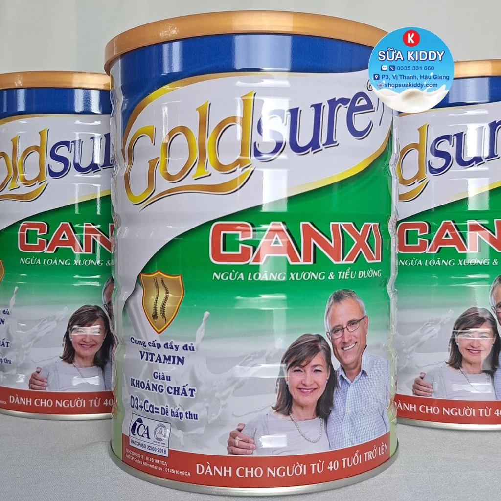 Combo 12 lon sữa GOLDSURE CANXI 900G dành cho người già, ngừa loãng xương, tiểu đường (mẫu nắp lùn)