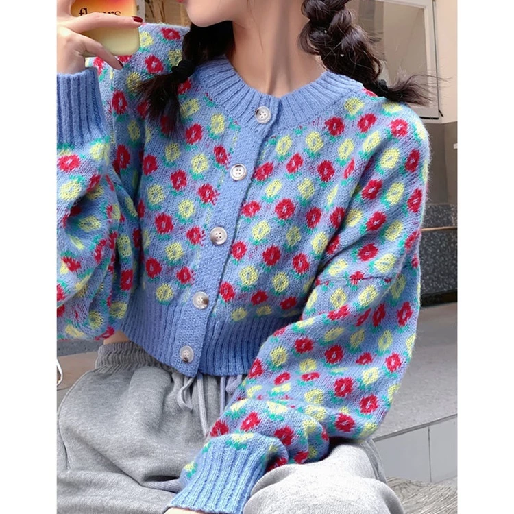 Áo Khoác Cardigan Dáng Rộng In Hoa Nhỏ Kiểu Hàn Quốc Dễ Thương Cho Nữ