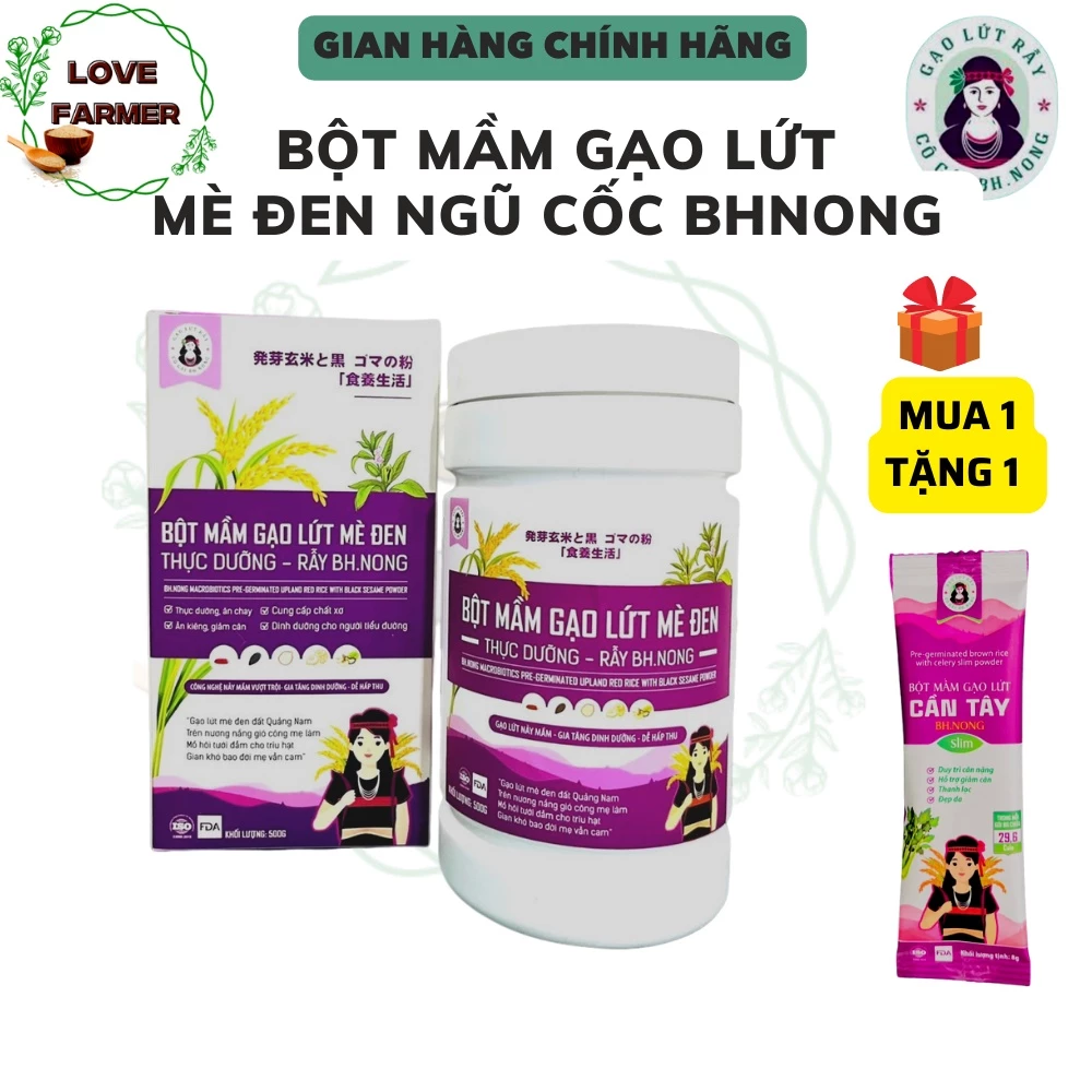 Bột Mầm Gạo Lứt Bhnong - Bột Gạo lứt Mè Đen BơNông Thơm, Ngon, Hỗ Trợ Giảm Cân, Lợi Sữa, Điều Hòa Huyết Áp -Love Farmer