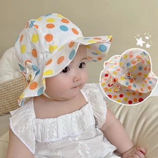 Nón Tai Bèo Vải Cotton Mềm Mại Thoáng Khí Họa Tiết Chấm Bi Đính Nơ Dễ Thương Thời Trang Xuân Hè Cho Bé Gái