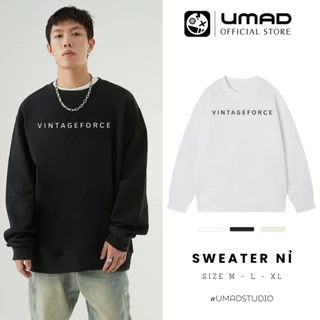 Áo sweater UMAD nỉ tay dài VINTAGE FORCE form rộng Unisex nam nữ, hoodie không nón cho mùa thu đông dày dặn