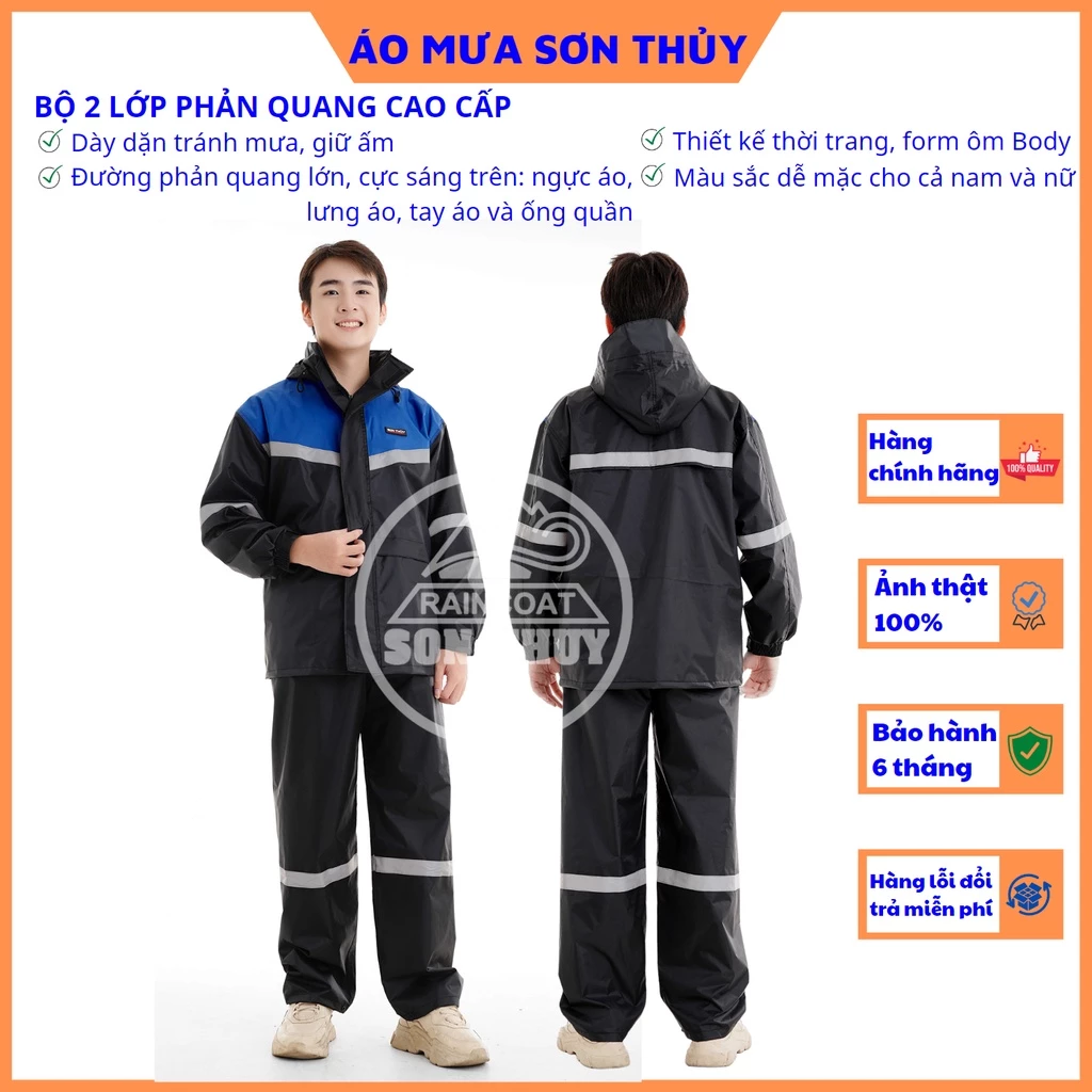 Bộ mưa 2 lớp phản quang Sơn Thủy - Bộ mưa tránh mưa giữ ấm K28