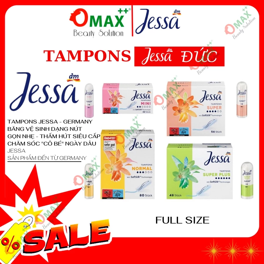 TAMPONS JESSA Đức Dạng Nút - Siêu Thấm Hút - Tiện Lợi - Nhỏ Gọn Dễ Dùng - Hàng Nhập Khẩu - Đủ Các Giọt