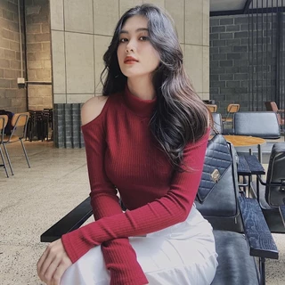 Áo croptop nữ tay dài HHVINTAGE kiểu khoét hai bên vai Top A18