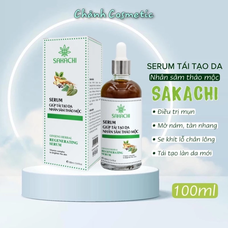 Serum Nhân Sâm Thảo Mộc Sakachi Giúp Tái Tạo Da, Hỗ Trợ Giảm Mụn, Mờ Nám, Tàn Nhang 100ml