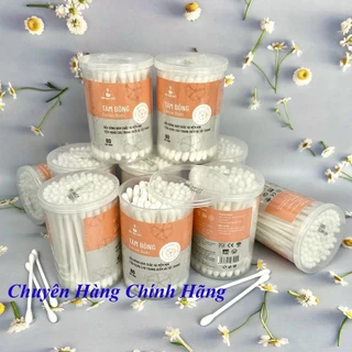 Tăm Bông 80 QUE/ HỘP TRÒN Đầu Tăm lớn COTTON BUDS Bông Bạch Tuyết