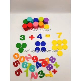 Hộp dot gỗ tròn nhiều mầu kèm số và phép tính cho bé học toán