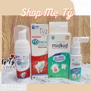 Xịt chống sâu răng Midkid vị táo đỏ/ nho xanh và kem đánh răng hữu cơ Midbos cho bé từ 12 tháng tuổi