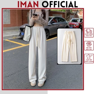 Quần ống rộng nam nữ chất vải thun tăm màu kem , kiểu dáng xuông Unisex iman no1