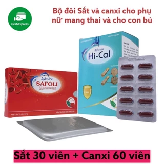 Combo Sắt hữu cơ Avisure Safoli Hộp 30 viên + Canxi tự nhiên Avisure Hical Hộp 60 viên - cho phụ nữ mang thai và chCombo