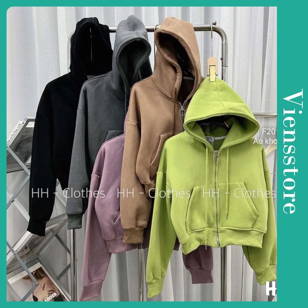 Áo khoác hoodie trơn dáng croptop có mũ chùm hiện đại VIENS STORE