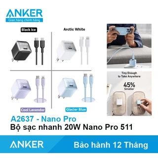 Bộ sạc Anker 20W PowerPort Nano Pro 511 sạc nhanh - A2637 + PowerLine 2 Type C to Lighting - A8632 A8633 HDStore