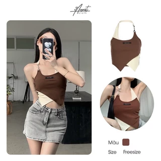 [Hot] ÁO TANKTOP MÀU NÂU TÂY, KEM CROPTOP PHỐI KHOEN ĐÍNH LOGO CỰC CÁ TÍNH CHIZISHOP