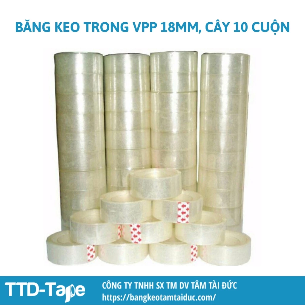 Băng keo trong nhỏ văn phòng phẩm, băng dính VPP 1F8 1 cây gồm 10 cuộn