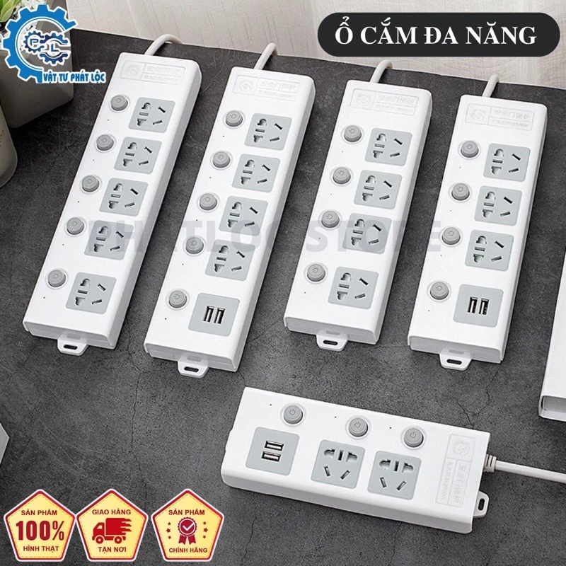 Ổ cắm điện đa năng thông minh 2 cổng USB 5v sạc nhanh, ổ chịu tải 2500W, tiết kiệm 30 kilowatt giờ dây nối 2.8M, 3.8M