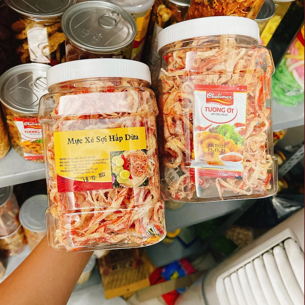 500g Khô Mực Xé Sợi Hấp Dừa, dai ngọt, hũ siêu nhiều