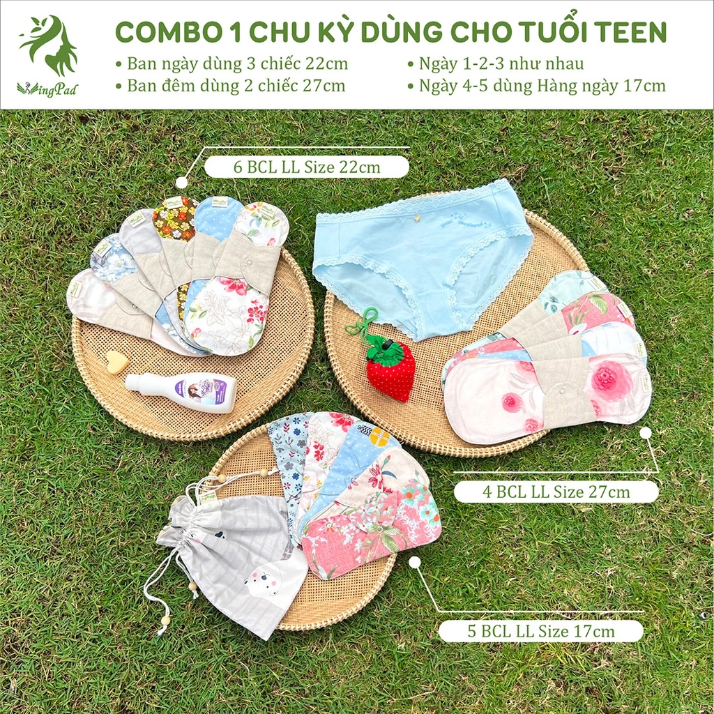 [NEW] Băng vệ sinh vải Wingpad - COMBO 1 CHU KỲ TUỔI TEEN - Kiểu CÁNH LIỀN LÕI LIỀN