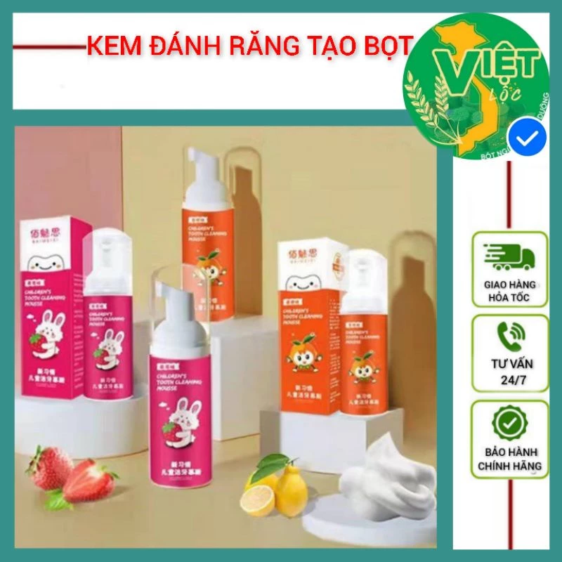 Kem đánh răng tạo bọt cho bé từ 2 tuổi, vị trái cây, nuốt được, mùi thơm bé thích, an toàn tiện lợi