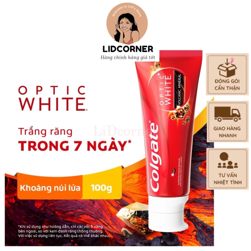 Kem đánh răng làm trắng sáng Colgate Optic White từ khoáng núi lửa 100g