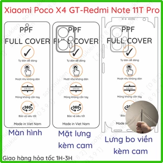 Dán PPF Xiaomi Poco X4 GT - Redmi Note 11T Pro loại trong, nhám dành cho màn hình, mặt lưng, full viền